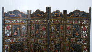 Wooden Carved Indian Painted Screen / Room Divider