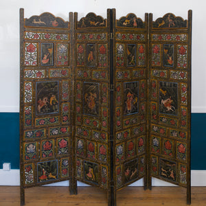 Wooden Carved Indian Painted Screen / Room Divider