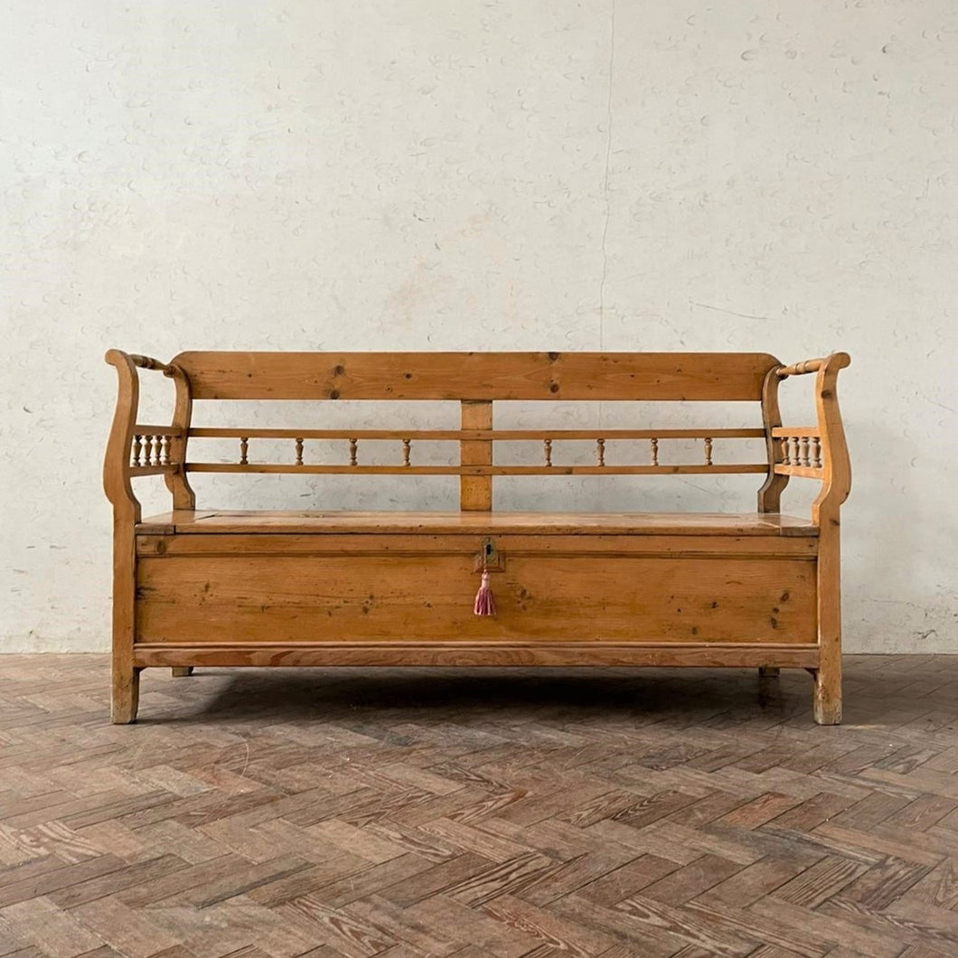 Antique Pine Settle, with storage