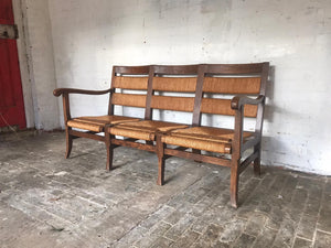 Mid - Century French Oak Sofa / Bench with Rush Seats.