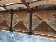 Load image into Gallery viewer, Mid - Century French Oak Sofa / Bench with Rush Seats.
