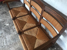 Load image into Gallery viewer, Mid - Century French Oak Sofa / Bench with Rush Seats.
