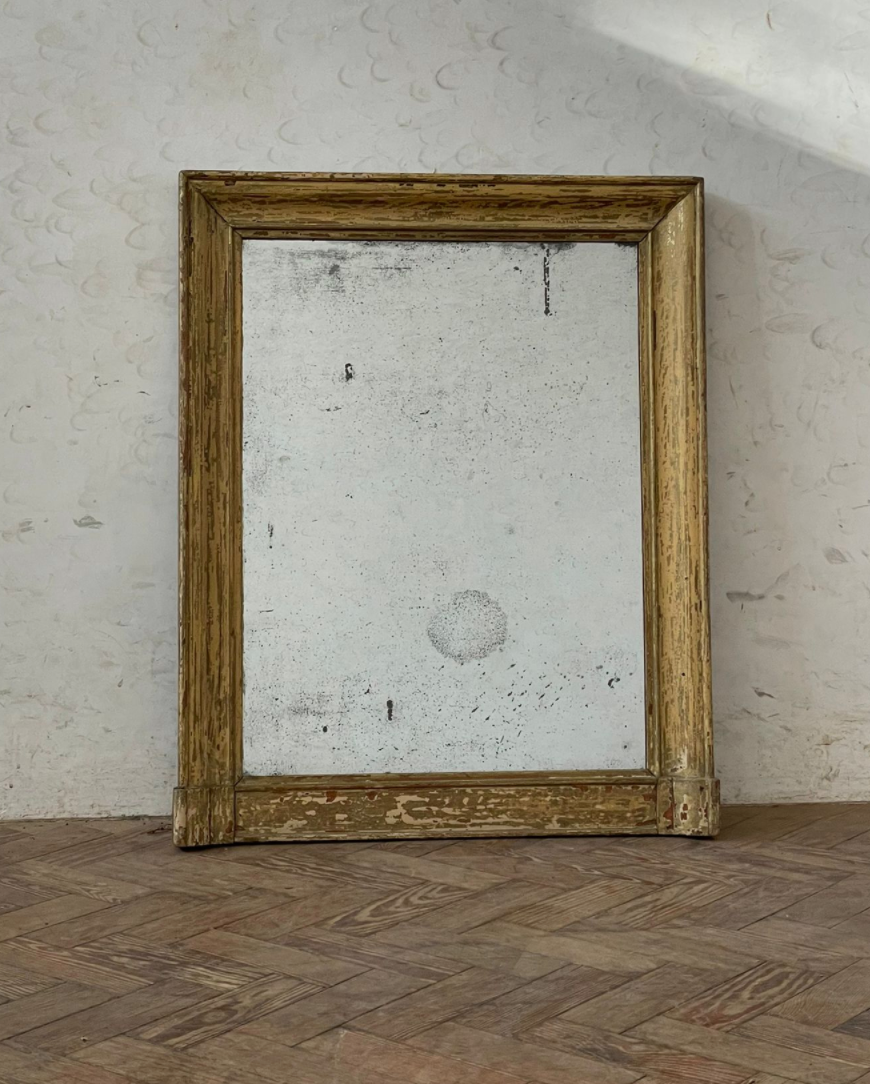 Simple French Overmantle Mirror - Old Paint