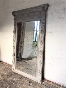 Tall Grey Carved French Mirror