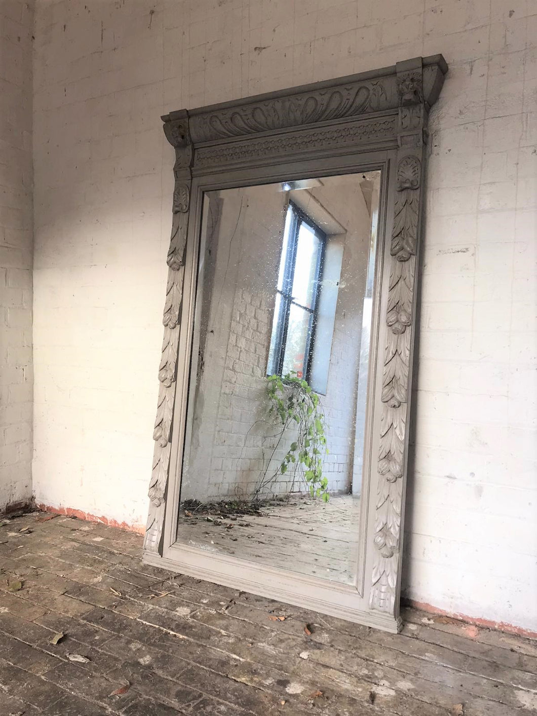 Tall Grey Carved French Mirror