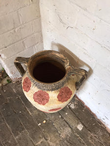 Large Painted Terracotta Urn with Flower Details