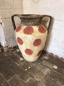 Large Painted Terracotta Urn with Flower Details