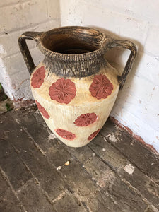 Large Painted Terracotta Urn with Flower Details