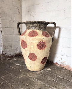 Large Painted Terracotta Urn with Flower Details