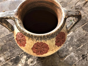 Large Painted Terracotta Urn with Flower Details