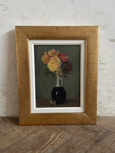 Roses in a Vase: French Oil on Canvas