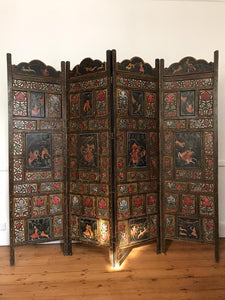 Wooden Carved Indian Painted Screen / Room Divider