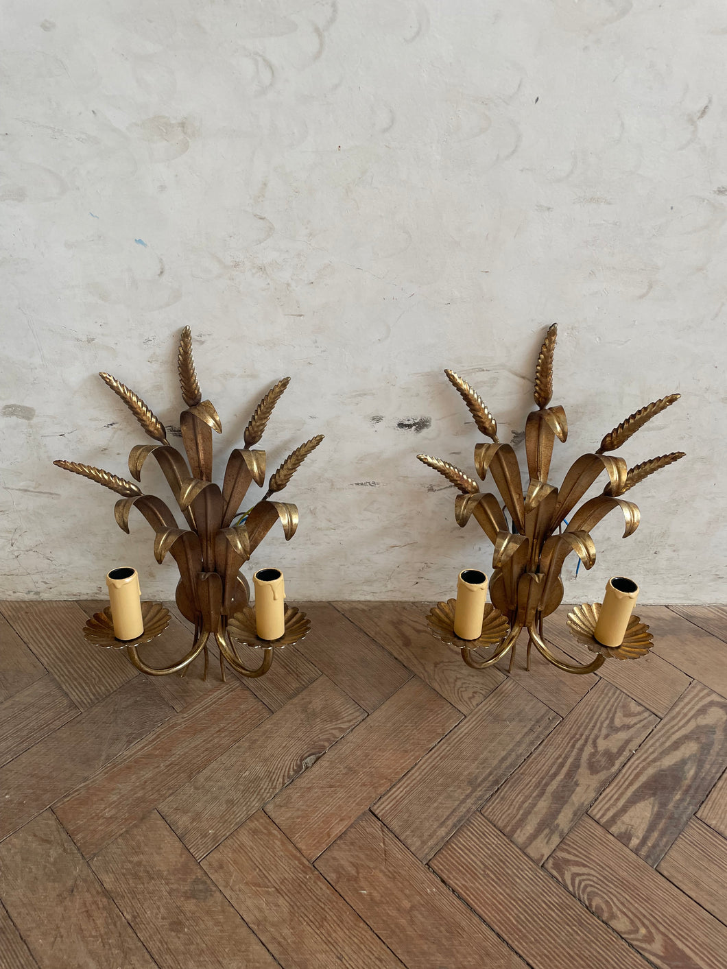 70s Italian Wheat Sheaf Vintage Wall Sconces - rewired