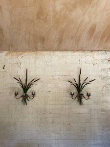 French Toileware Sconces with a bullrush design - rewired.