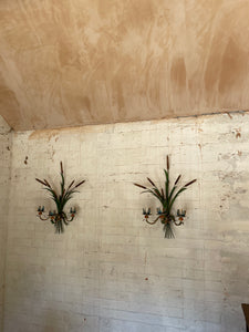 French Toileware Sconces with a bullrush design - rewired.