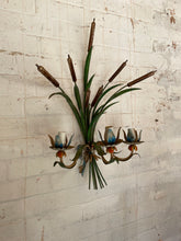 Load image into Gallery viewer, French Toileware Sconces with a bullrush design - rewired.
