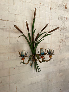 French Toileware Sconces with a bullrush design - rewired.