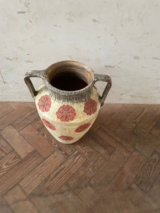 Large Painted Terracotta Urn with Flower Details