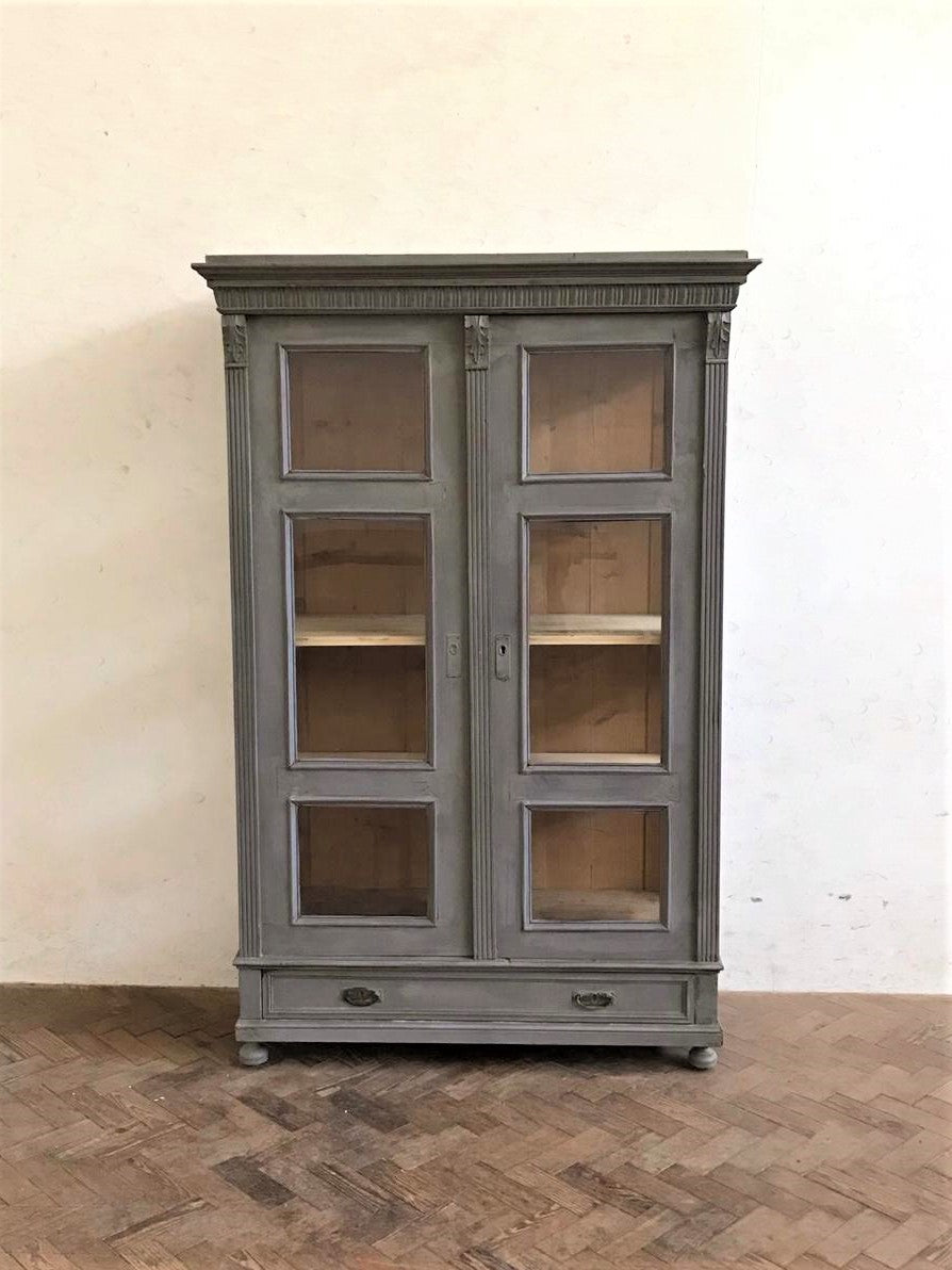 Antique Continental Glass Panelled Cupboard