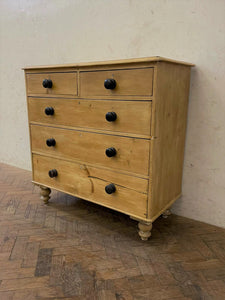Victorian Pine Chest of Drawers - Black Handles